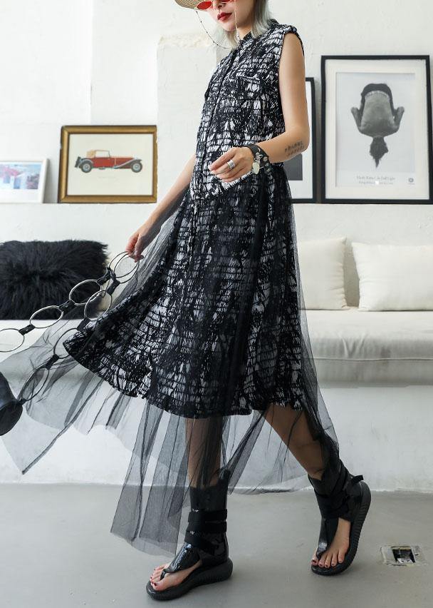 Elegant black prints cotton Tunic sleeveless Maxi summer Dresses - bagstylebliss