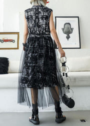 Elegant black prints cotton Tunic sleeveless Maxi summer Dresses - bagstylebliss
