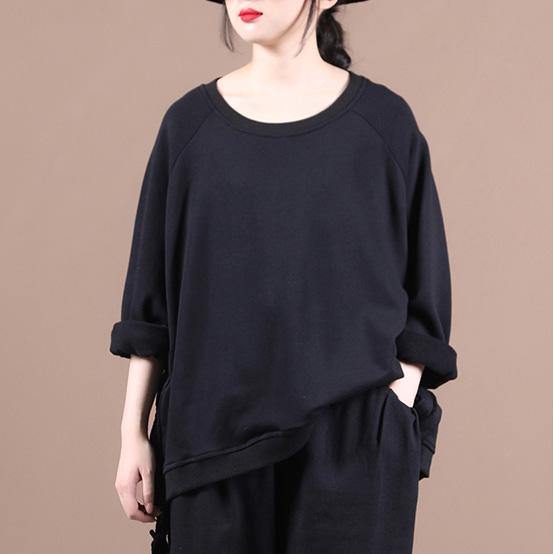 Elegant black shirts women o neck oversized fall blouses - bagstylebliss