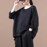 Elegant black shirts women o neck oversized fall blouses - bagstylebliss