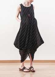 Elegant black sleeveless linen Robes asymmetric Maxi summer Dresses - bagstylebliss