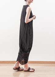 Elegant black sleeveless linen Robes asymmetric Maxi summer Dresses - bagstylebliss