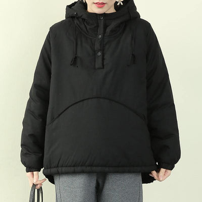 Elegant black women parka plus size snow jackets hooded drawstring coats - bagstylebliss