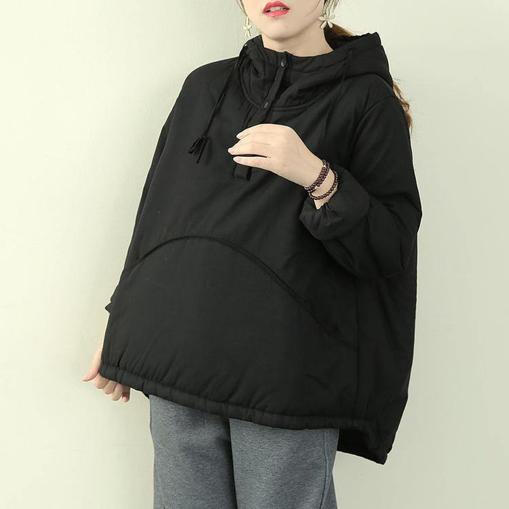 Elegant black women parka plus size snow jackets hooded drawstring coats - bagstylebliss