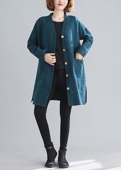 Elegant blackish green Fine casual coats women Work Outfits v neck Button coats - bagstylebliss