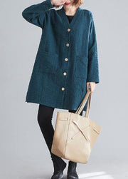 Elegant blackish green Fine casual coats women Work Outfits v neck Button coats - bagstylebliss