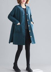 Elegant blackish green Fine casual coats women Work Outfits v neck Button coats - bagstylebliss