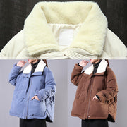 Elegant blue Parkas for women Loose fitting winter jacket lapel pockets zippered overcoat - bagstylebliss