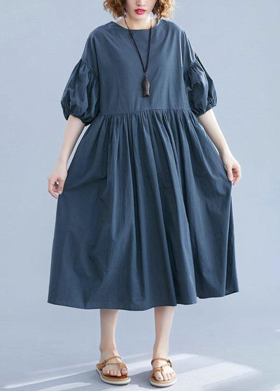 Elegant blue cotton clothes For Women o neck Maxi summer Dresses - bagstylebliss