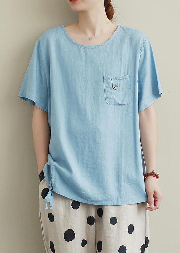 Elegant blue linen box top Fashion Ideas o neck drawstring summer top - bagstylebliss