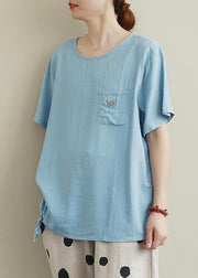 Elegant blue linen box top Fashion Ideas o neck drawstring summer top - bagstylebliss