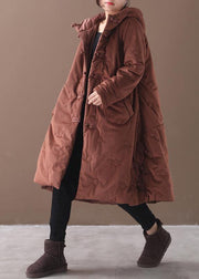 Elegant brown outwear trendy plus size warm winter coat Chinese Button hooded coats - bagstylebliss