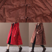 Elegant brown outwear trendy plus size warm winter coat Chinese Button hooded coats - bagstylebliss