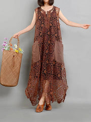 Elegant brown quilting dresses pockets asymmetric long summer Dresses - bagstylebliss