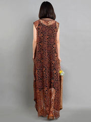 Elegant brown quilting dresses pockets asymmetric long summer Dresses - bagstylebliss