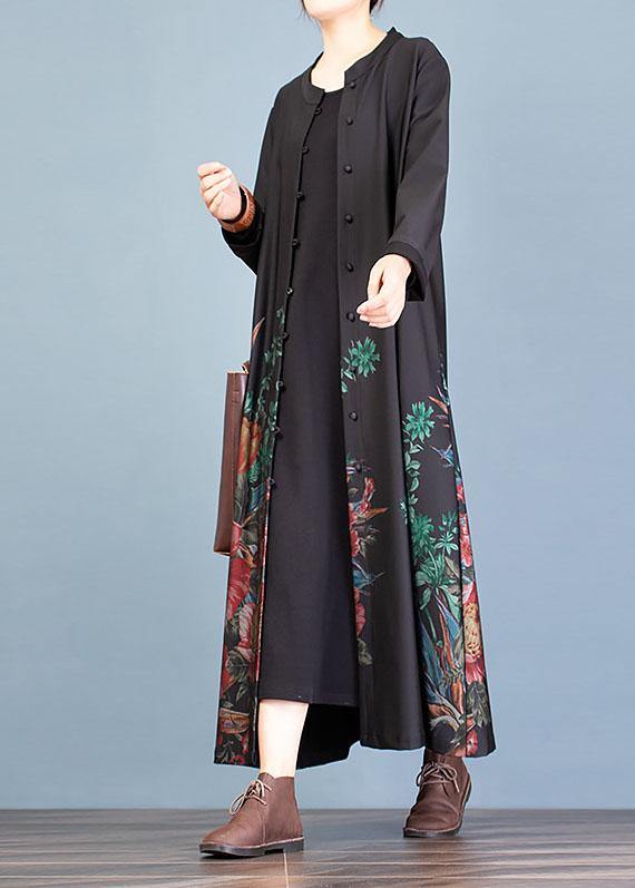 Elegant casual coat fall women coats black prints trench coats - bagstylebliss