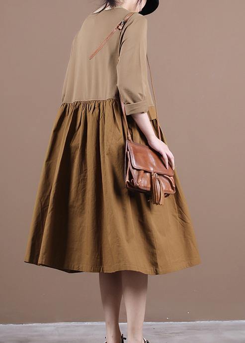 Elegant chocolate Robes o neck patchwork Kaftan spring Dresses - bagstylebliss