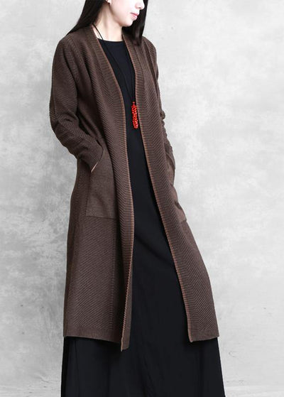 Elegant chocolate coat plus size long coat pockets - bagstylebliss