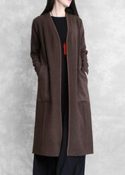 Elegant chocolate coat plus size long coat pockets - bagstylebliss