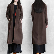 Elegant chocolate coat plus size long coat pockets - bagstylebliss