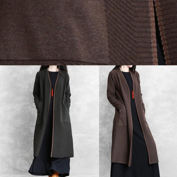 Elegant chocolate coat plus size long coat pockets - bagstylebliss