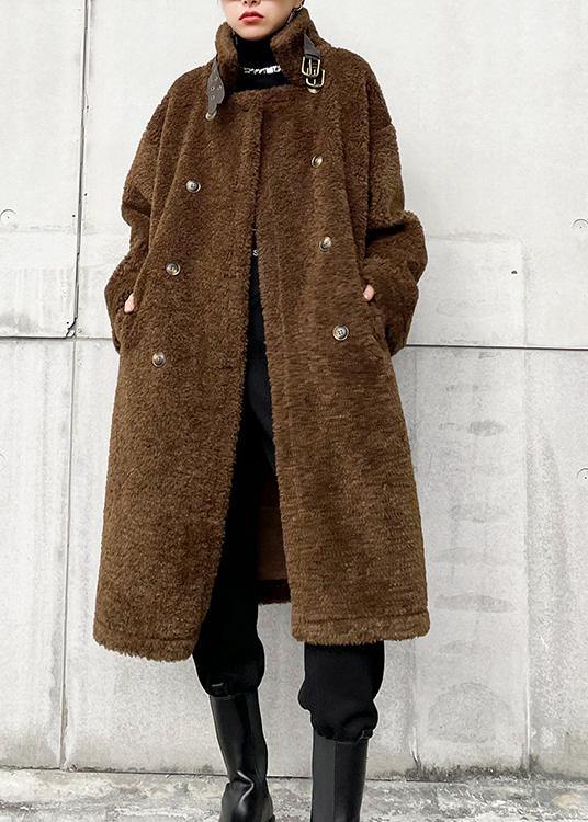 Elegant chocolate woolen coats Winter coat lapel pockets coats - bagstylebliss