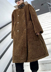 Elegant chocolate woolen coats Winter coat lapel pockets coats - bagstylebliss