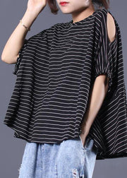 Elegant cotton Blouse Omychic Striped Batwing Sleeve Loose Breathable T-Shirt - bagstylebliss