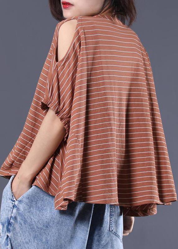 Elegant cotton Blouse Omychic Striped Batwing Sleeve Loose Breathable T-Shirt - bagstylebliss