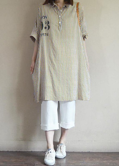 Elegant cotton clothes Korea Yellow Striped And Letter Printed Long Sleeve Shirt - bagstylebliss