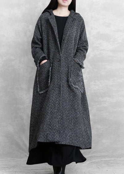 Elegant dark gray warm winter coat trendy plus size womens parka hooded pockets Fine overcoat - bagstylebliss