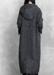 Elegant dark gray warm winter coat trendy plus size womens parka hooded pockets Fine overcoat - bagstylebliss