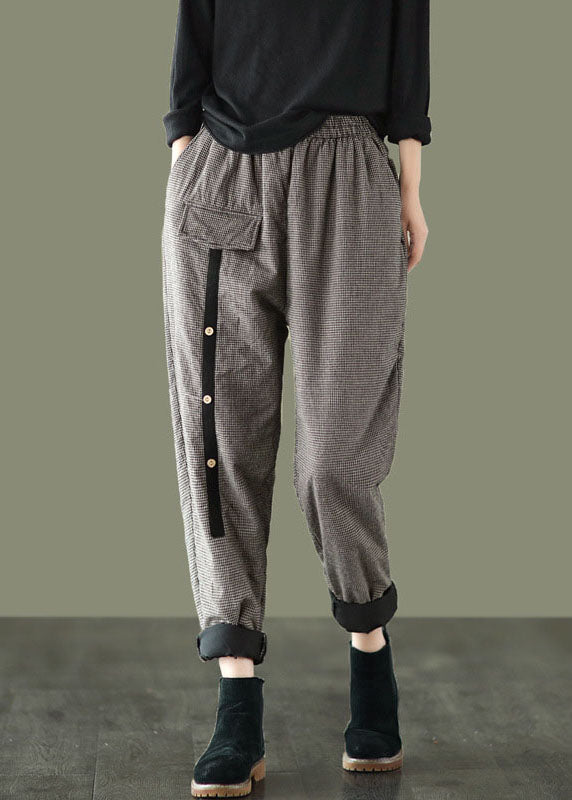 Elegant elastic waist Plaid Fine Cotton Filled Pants Winter