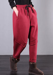 Elegant elastic waist women pants oversize red Tutorials drawstring Jeans - bagstylebliss