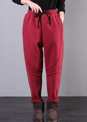 Elegant elastic waist women pants oversize red Tutorials drawstring Jeans - bagstylebliss