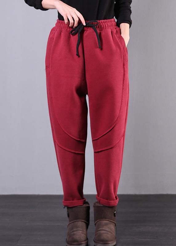 Elegant elastic waist women pants oversize red Tutorials drawstring Jeans - bagstylebliss