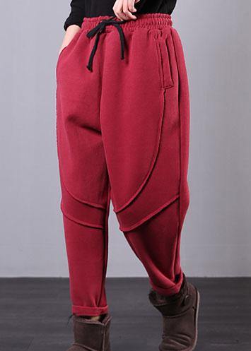 Elegant elastic waist women pants oversize red Tutorials drawstring Jeans - bagstylebliss