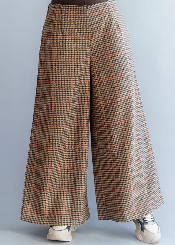 Elegant elastic waist women trousers fall fashion khaki orange plaidFashion Ideas wide leg trousers - bagstylebliss