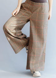 Elegant elastic waist women trousers fall fashion khaki orange plaidFashion Ideas wide leg trousers - bagstylebliss