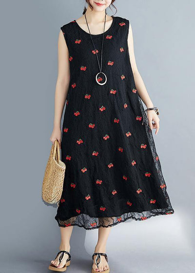 Elegant embroidery lace clothes Sleeve black Dress summer sleeveless - bagstylebliss