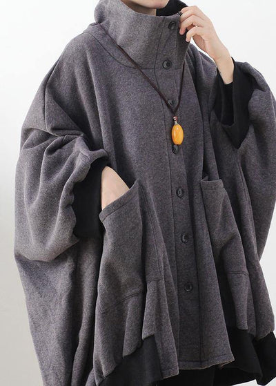 Elegant gray Fashion tunic pattern Outfits high neck zippered fall coat - bagstylebliss