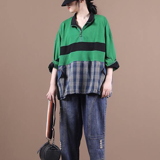 Elegant green Blouse lapel zippered Plus Size Clothing shirt - bagstylebliss