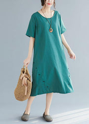 Elegant green Button decorated linen dresses wild summer Dresses - bagstylebliss