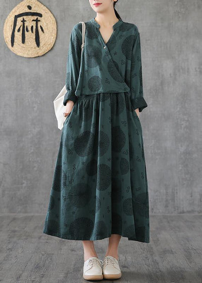Elegant green embroidery cotton tunics for women o neck patchwork Traveling Dresses - bagstylebliss
