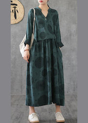 Elegant green embroidery cotton tunics for women o neck patchwork Traveling Dresses - bagstylebliss