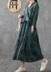 Elegant green embroidery cotton tunics for women o neck patchwork Traveling Dresses - bagstylebliss