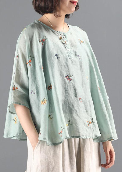 Elegant green embroidery tunic pattern o neck Batwing Sleeve Knee  blouses - bagstylebliss