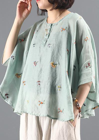 Elegant green embroidery tunic pattern o neck Batwing Sleeve Knee  blouses - bagstylebliss