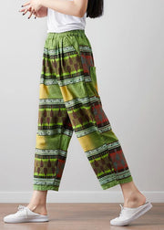 Elegant green linen pants Fitted Summer Vintage High Waist Pants - bagstylebliss