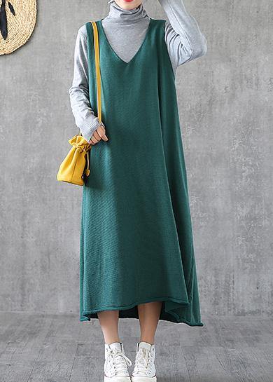 Elegant green quilting dresses v neck sleeveless Dresses spring Dress - bagstylebliss